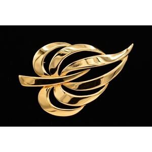 Napier Vintage Leaf Pin Brooch Shiny Gold Tone Large Chunky Signed 1980s BinAL